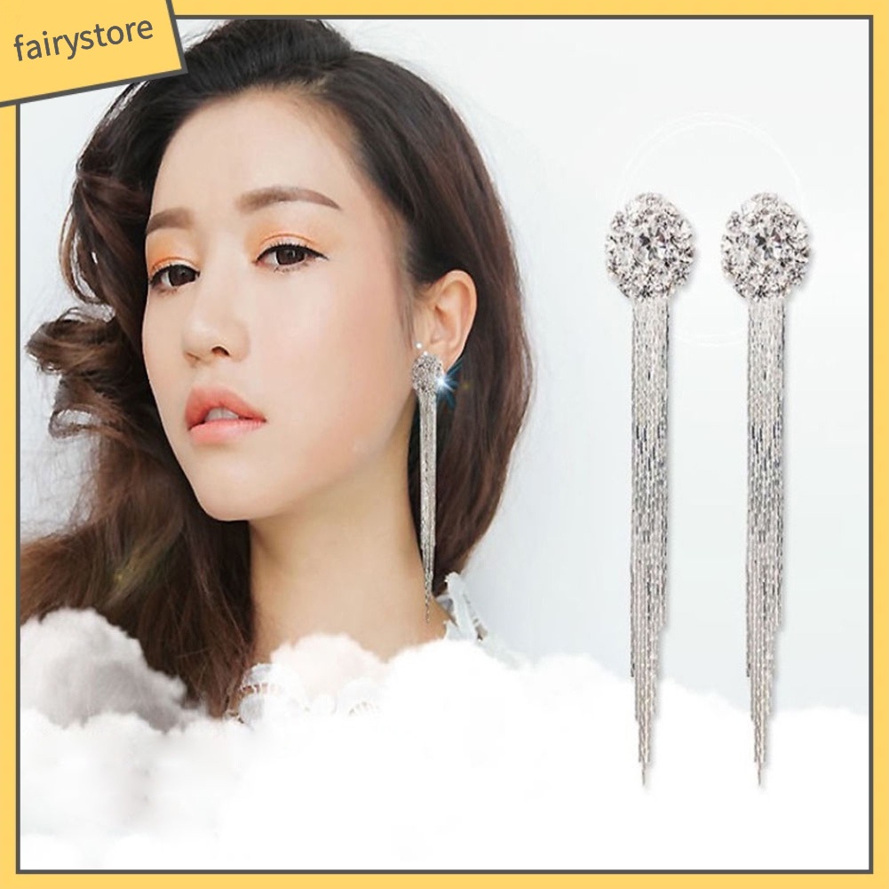 Bông Tai Dài Đính Đá Lấp Lánh Thời Trang Dành Cho Nữ