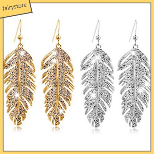 Bông Tai Hình Lông Vũ Đính Đá Bằng Hợp Kim Phong Cách Boho Cổ Điển Dành Cho Nữ