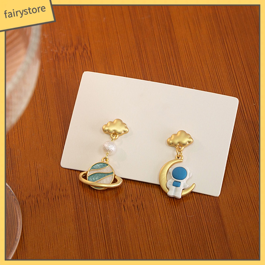 1 Đôi Bông Tai Hình Học / Mặt Trăng / Hành Tinh Hoạt Hình 3D Không Đối Xứng Thời Trang Cho Nữ