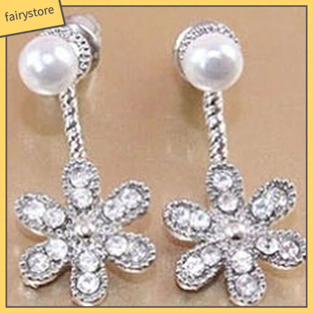 Bông Tai Hợp Kim Hình Hoa Đính Ngọc Trai Giả Lấp Lánh Chống Gỉ Sét Cho Nữ