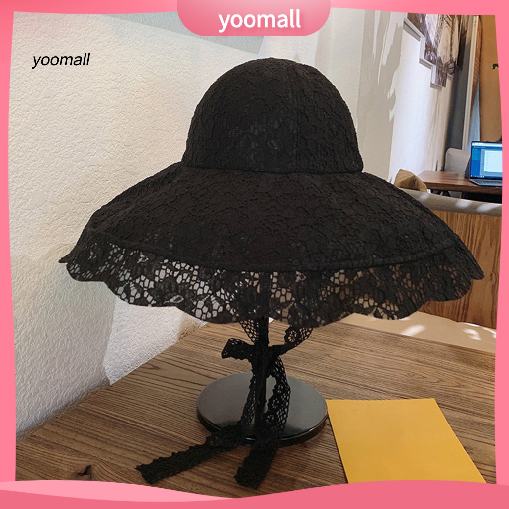 Mũ Rộng Vành Phối Ren Thoáng Khí Chống Tia UV Màu Sắc Ngọt Ngào Dành Cho Nữ