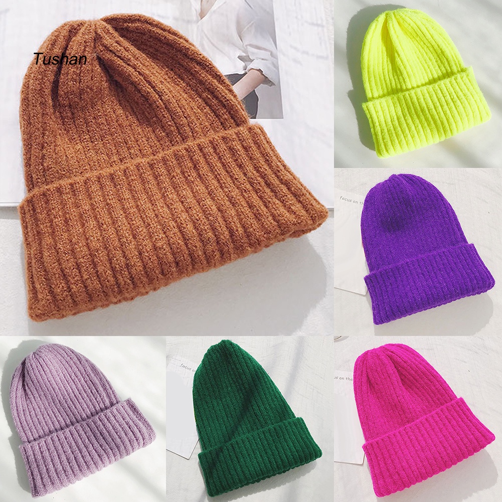 Mũ Len Beanie Màu Trơn Giữ Ấm Thời Trang Cho Nữ