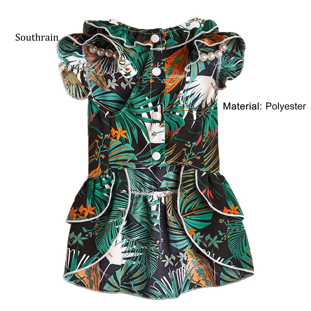 Đầm Hóa Trang Công Chúa Mùa Hè Xếp Ly Viền Nhấn In Họa Tiết Lá Cọ Có Khóa Bấm Cho Cún Cưng