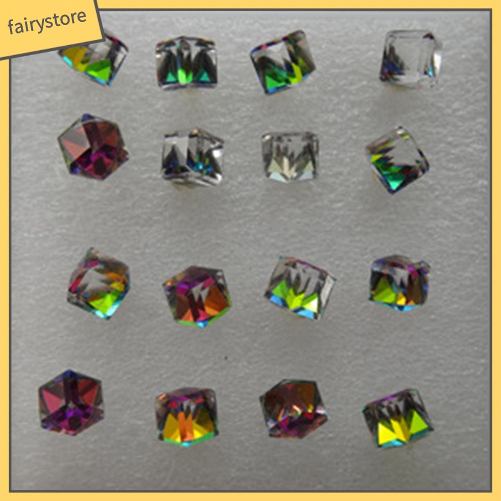 Set 8 Đôi Khuyên Tai Khối Lập Phương Thủy Tinh Lấp Lánh Chống Dị Ứng Thời Trang Cho Nữ