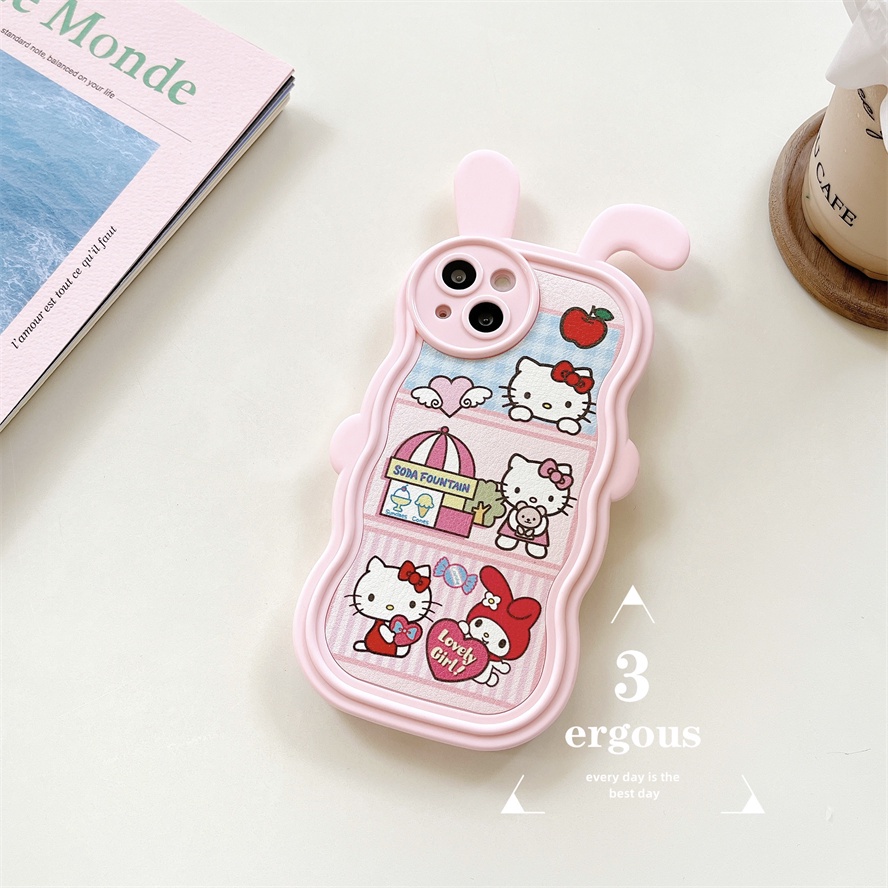 Ear CaseỐp Điện Thoại TPU Mềm Họa Tiết Mèo Kitty Dễ Thương Dành Cho IPhone 14 13 12 11 Pro Max X XR Xs Max