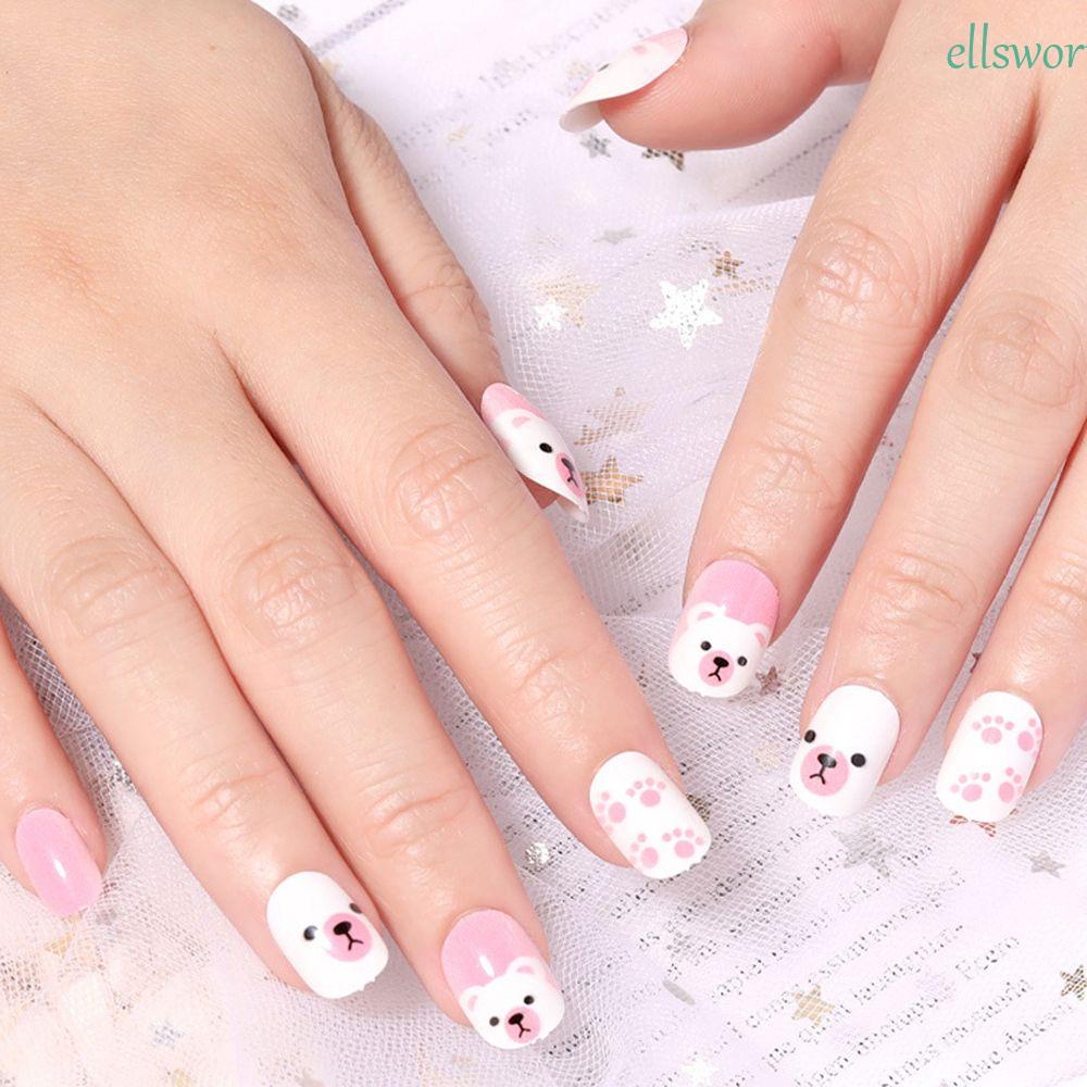 Set 24 Móng Tay Giả In Họa Tiết Hoạt Hình Dễ Thương Cho Bé DIY