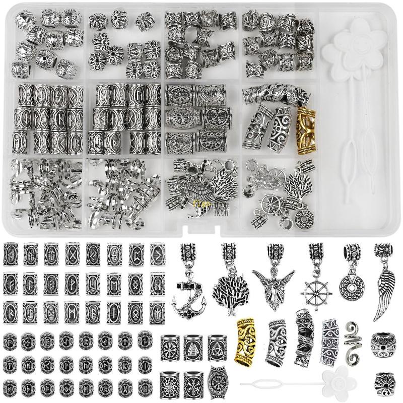 Set 106 Hạt Xỏ Lỗ Hình Đầu Lâu Phong Cách Viking Cổ Điển Dùng Để Xỏ Dây Trang Sức DIY