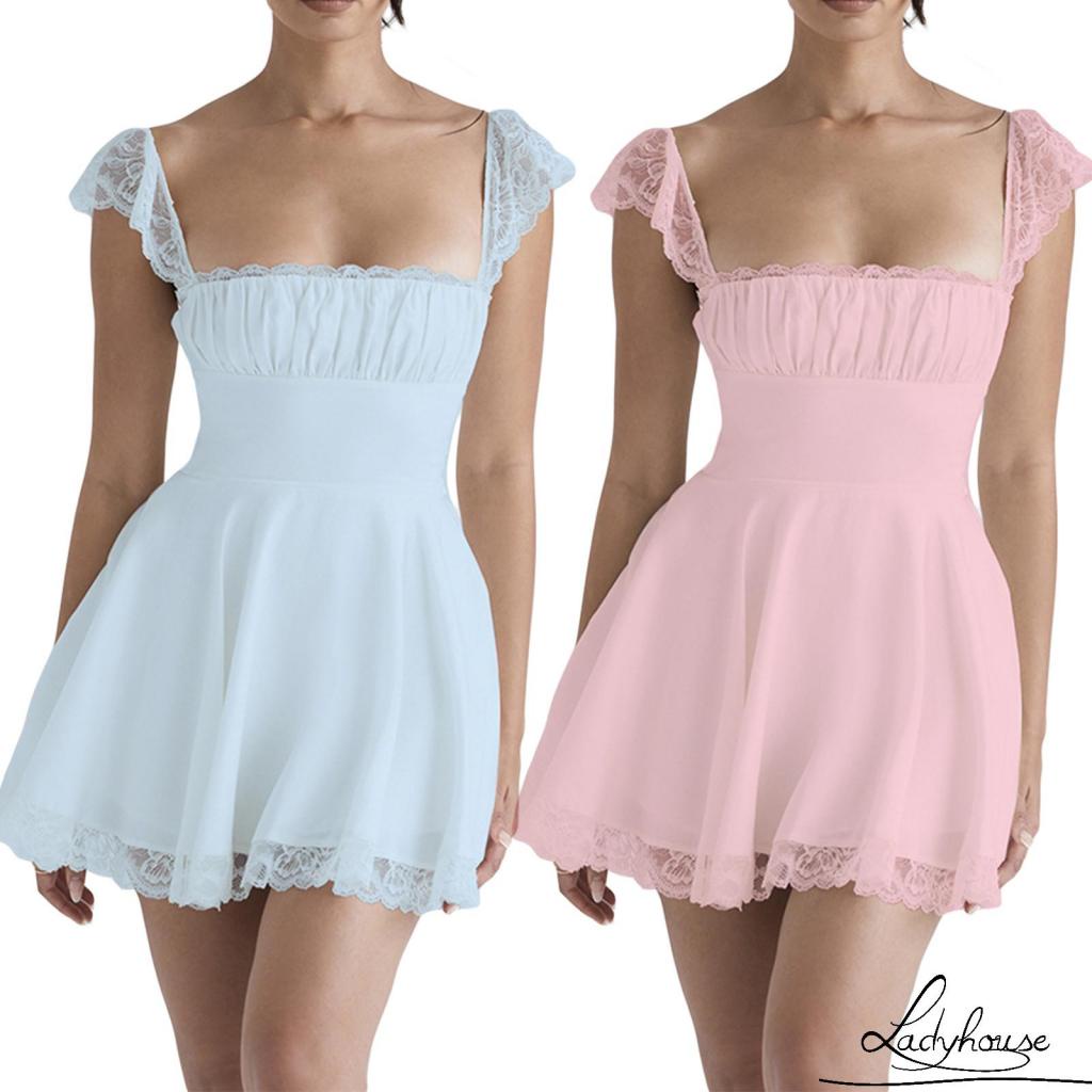 Ldd-đầm Mini Tay Ngắn Dáng Chữ A Màu Trơn Có Nhiều Đường May Phong Cách Vintage Cho Nữ