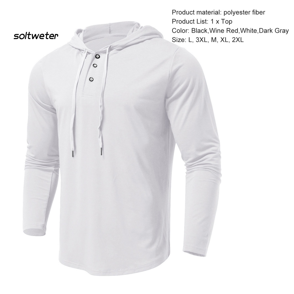 Áo Hoodie Màu Trơn Tay Dài Cài Nút Mềm Mại Co Giãn Thoáng Khí Thời Trang Cho Nam