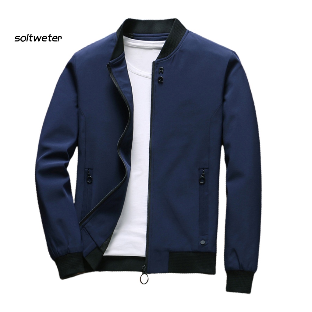 Áo Khoác Bóng Chày Cổ Đứng Tay Dài Màu Trơn Dáng Ôm Thời Trang Mùa Thu Cho Nam