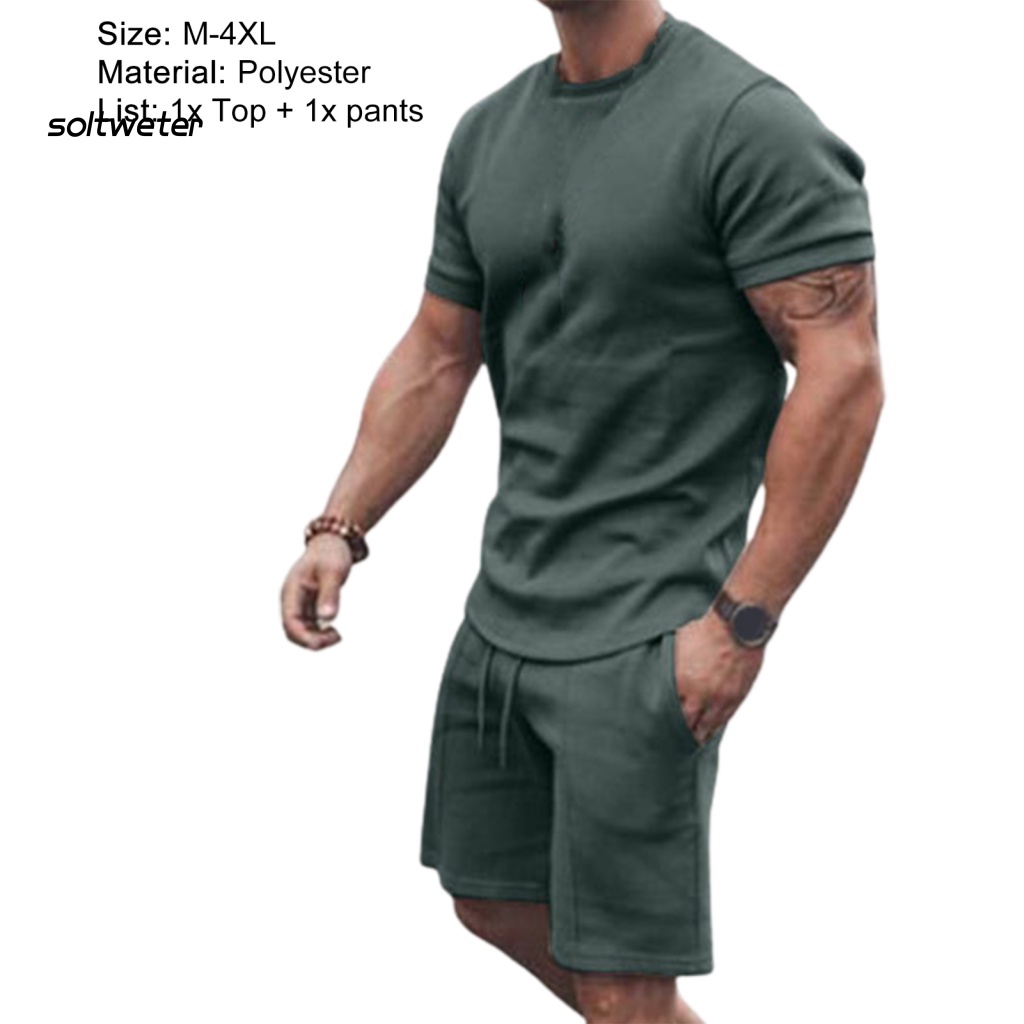 Bộ Trang Phục 2 Mảnh Gồm Áo Thun Tay Ngắn Cổ Tròn Màu Sắc Thời Trang Mùa Hè Cho Nam