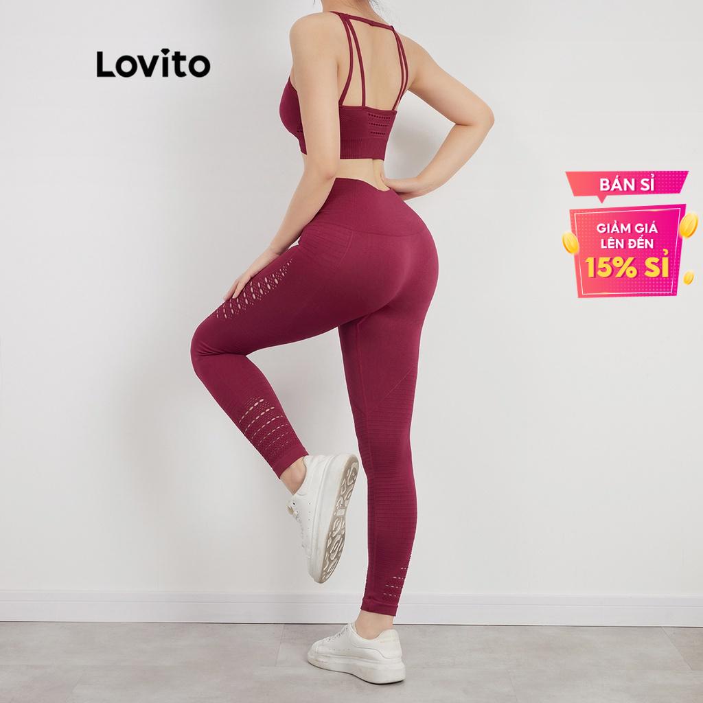 Set đồ thể thao yoga Lovito màu trơn liền mạch hở lưng eo cao có đệm ngực tháo rời được cho nữ L38AD014 (đỏ tía)