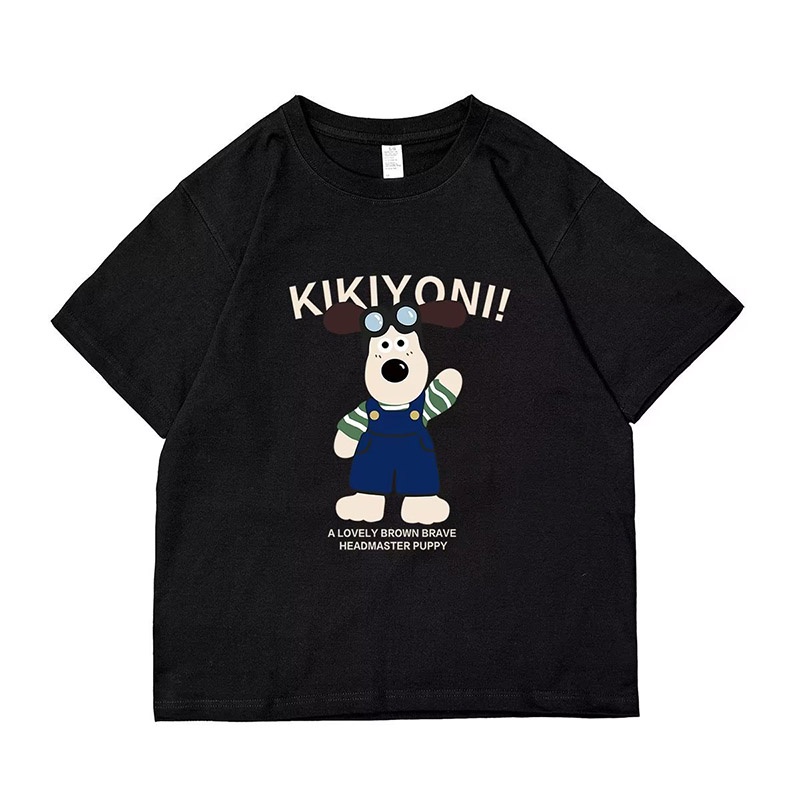 Áo Thun cotton Tay Ngắn Cổ Tròn In Hình Cún Con Phong Cách Hàn Quốc Dành Cho Nam Nữ