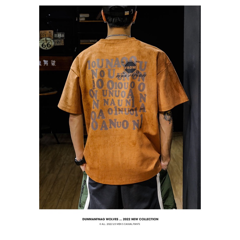 Áo Thun Da Lộn Tay Lỡ Dáng Rộng Phong Cách Retro Mỹ Thời Trang Cho Nam Giới 250g