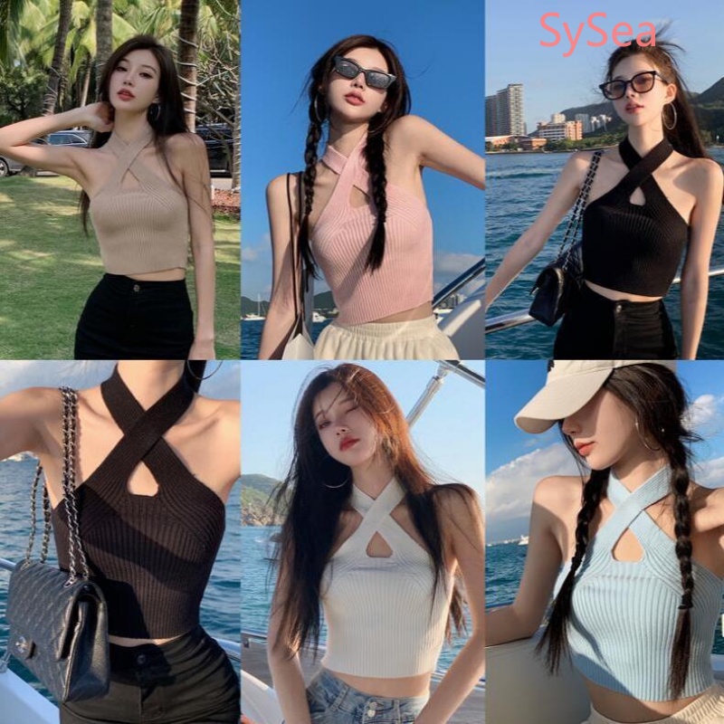 Áo Dệt Kim Hai Dây Chéo Lưng Thời Trang Gợi Cảm Cho Nữ