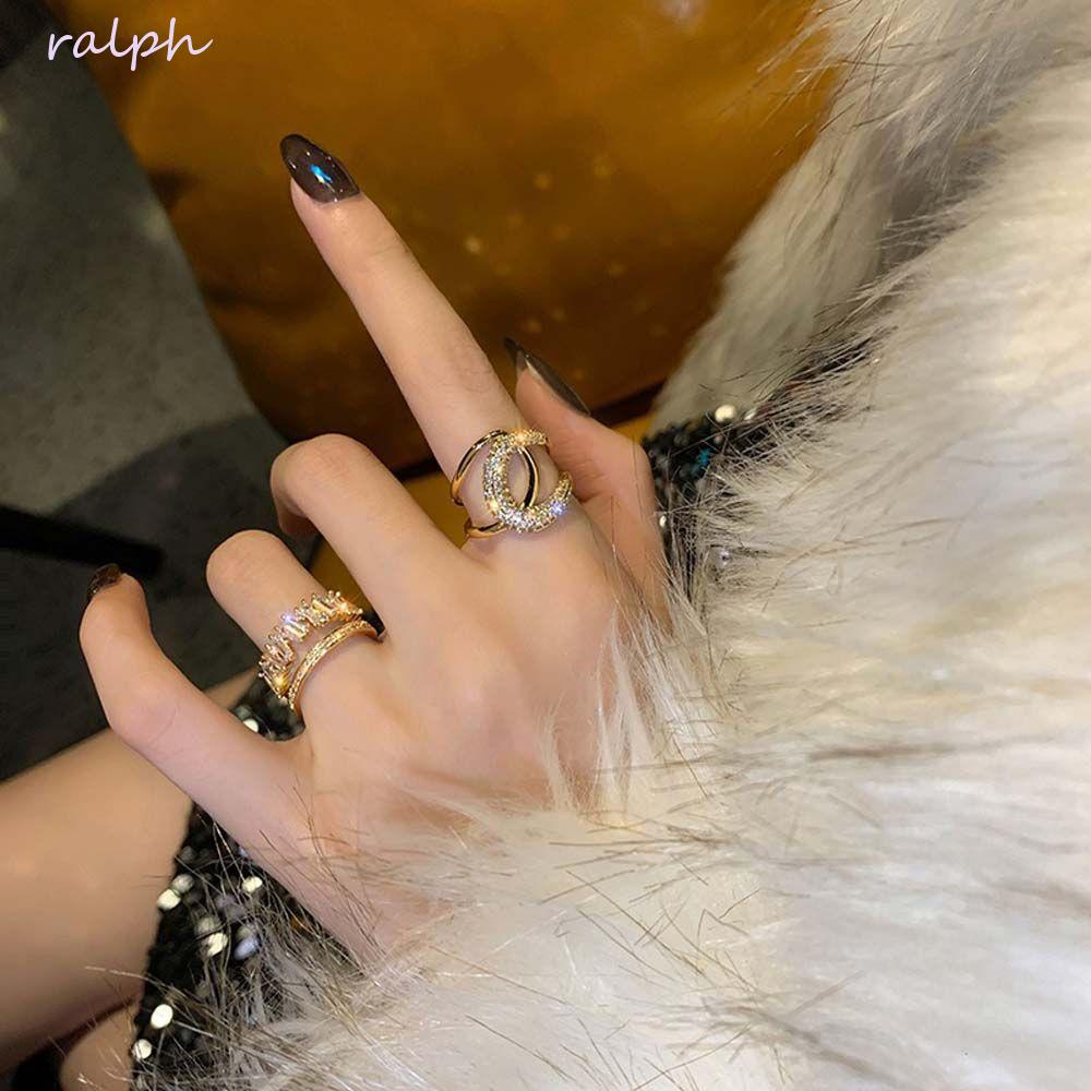 Nhẫn Mở Hai Vòng Kiểu Hình Học Phong Cách Hàn Quốc Tinh Tế Làm Quà Cưới Cho Bạn Gái