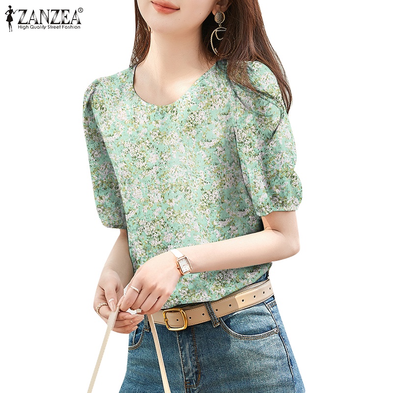 Zanzea Áo Thun Nữ Ngắn Tay Cổ Tròn In Hoa Thời Trang