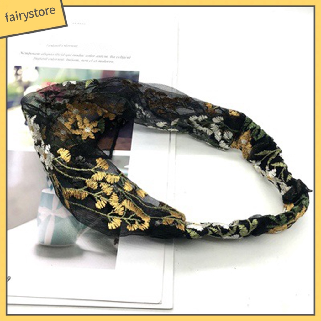 Băng Đô Cài Tóc Vải Ren Thêu Hoa Chống Trượt Xinh Xắn Cho Bạn Gái