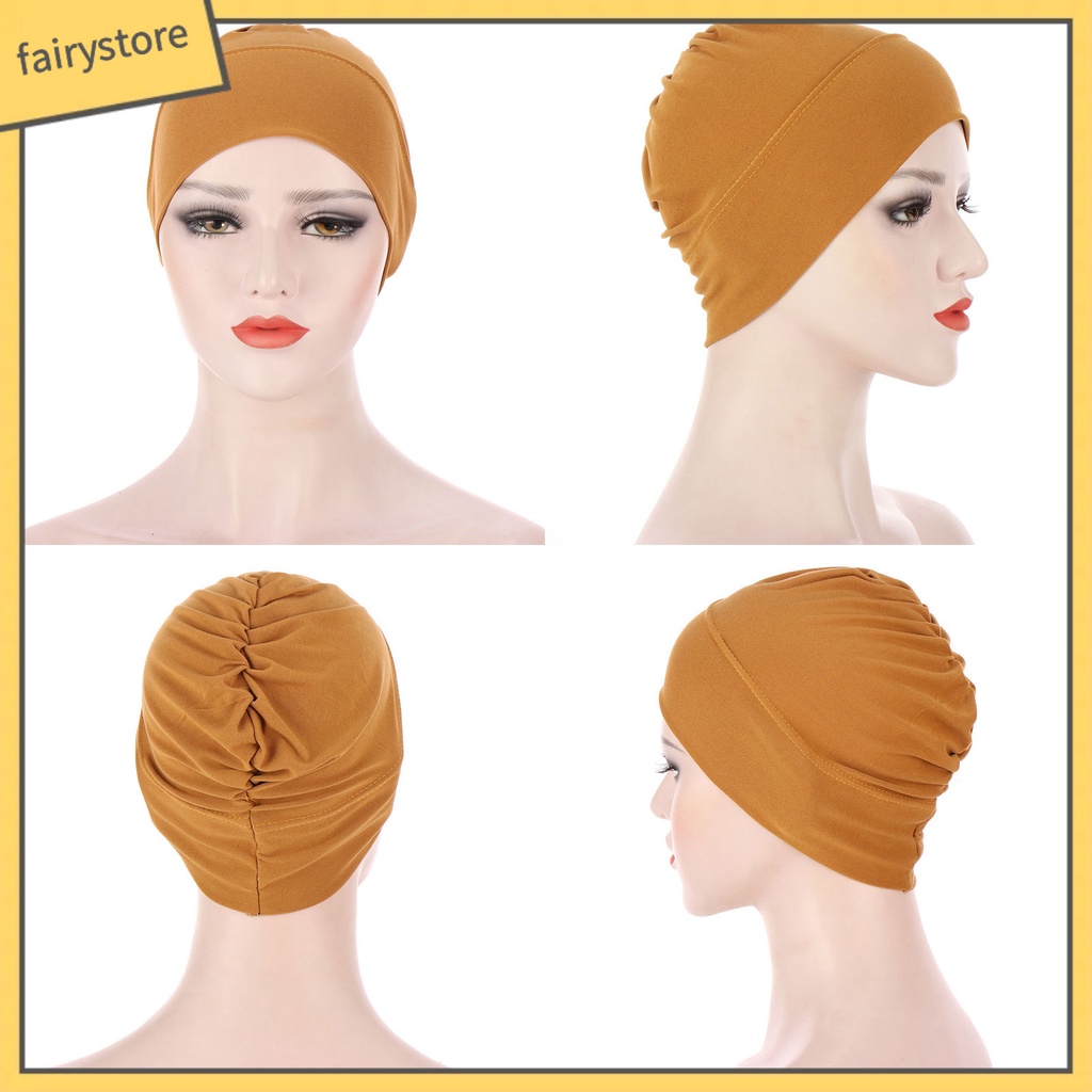 Mũ Turban Trùm Đầu Co Giãn Màu Trơn Cho Nữ