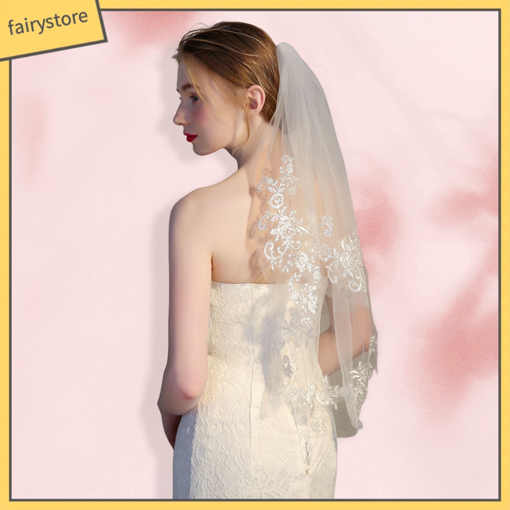 Mạng Che Mặt Vải Tuyn Trắng Thêu Hoa Lãng Mạn Dùng Cho Cô Dâu Trong Tiệc Cưới