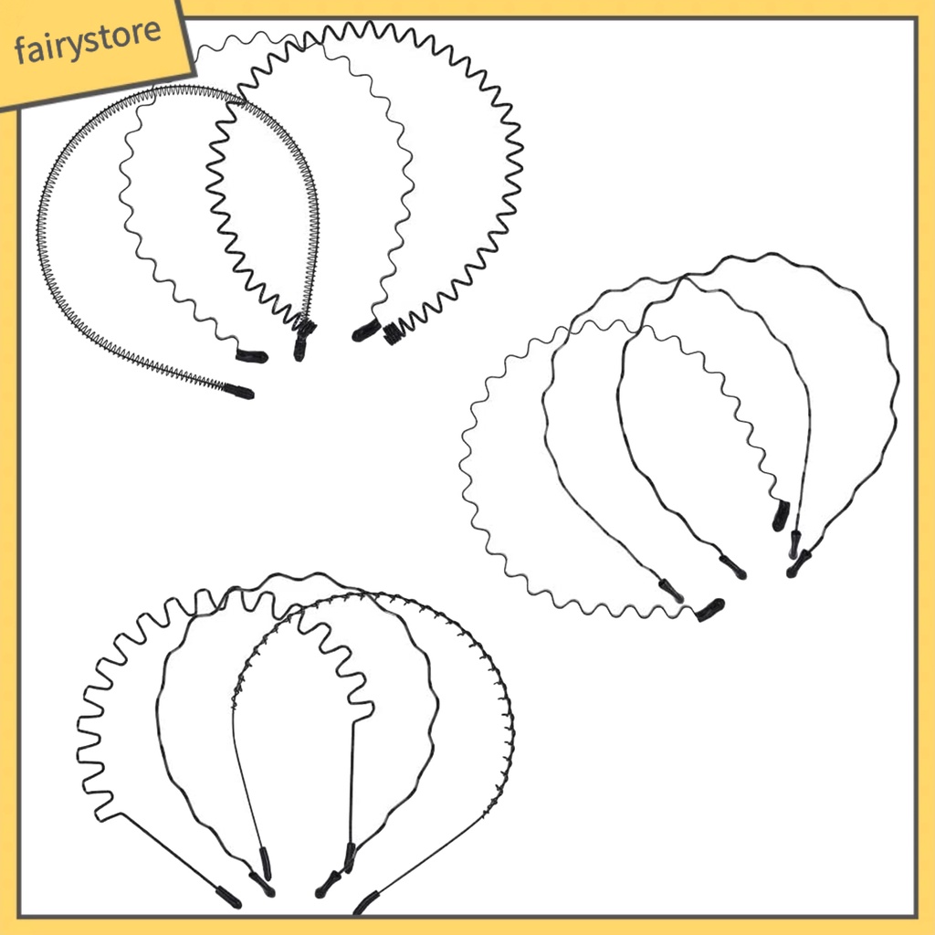 Set 9 Băng Đô Cài Tóc Rửa Mặt / Trang Điểm Hình Gợn Sóng Màu Đen Co Giãn