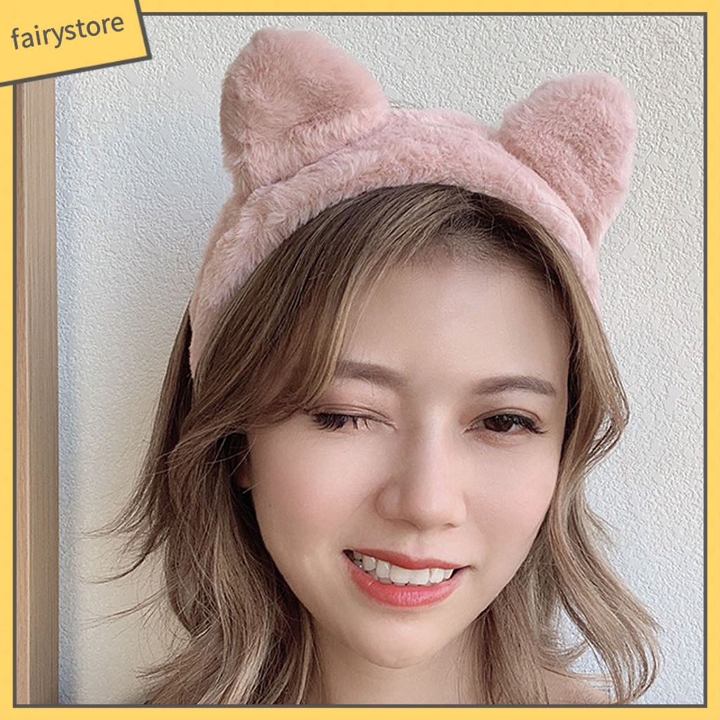 Băng Đô Tai Lông Nhung Mềm Mại Dễ Thương Dùng Rửa Mặt Cho Nữ