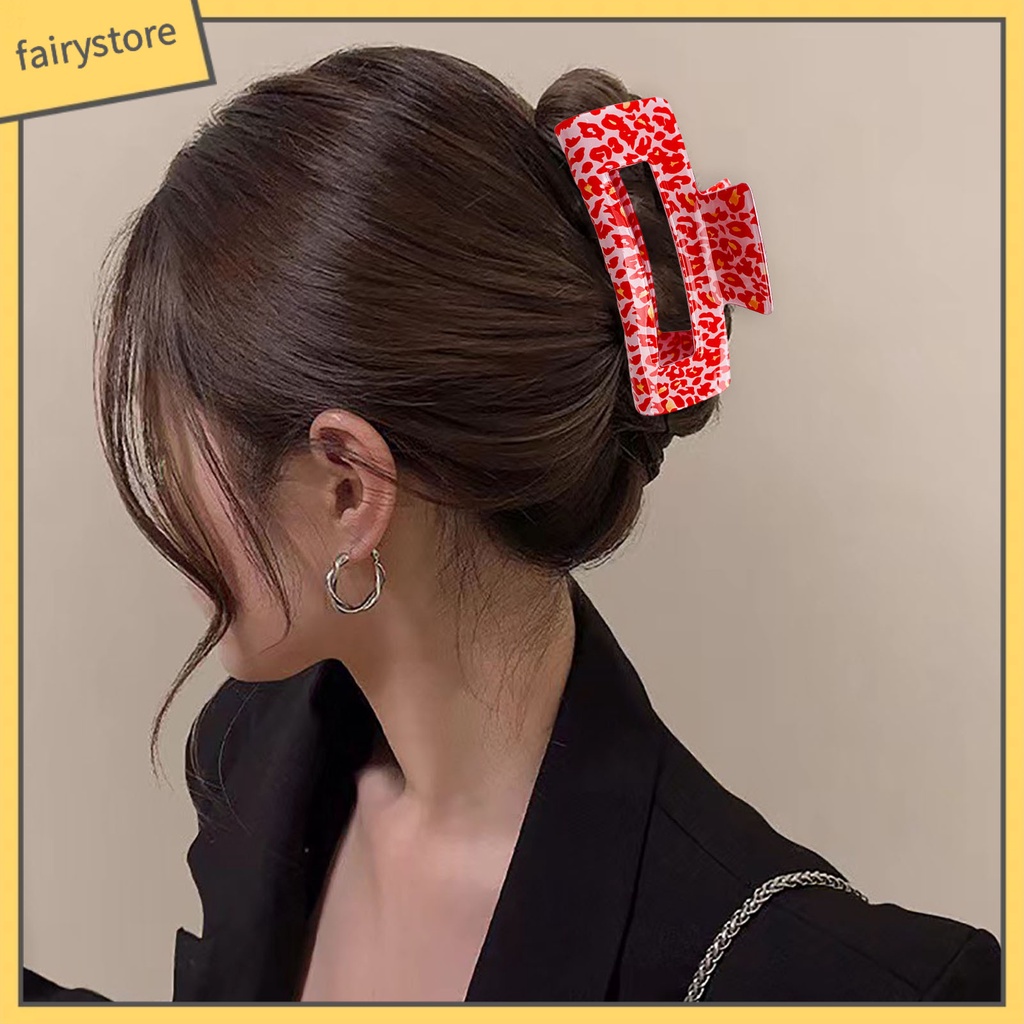 Kẹp Tóc Càng Cua In Họa Tiết Da Báo Màu Sắc Tương Phản Phong Cách Vintage