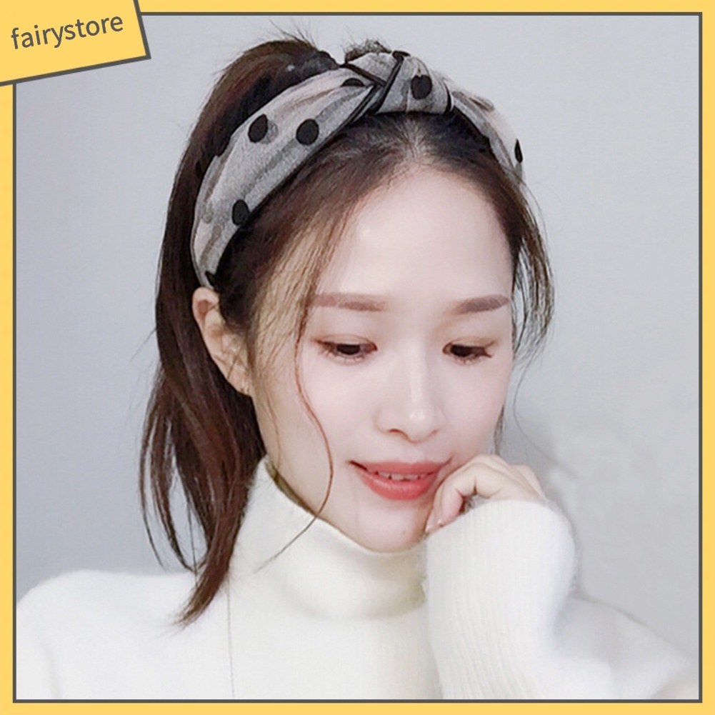 Băng Đô Cài Tóc Kiểu Thắt Nút Họa Tiết Chấm Bi Phong Cách Cổ Điển Cho Nữ