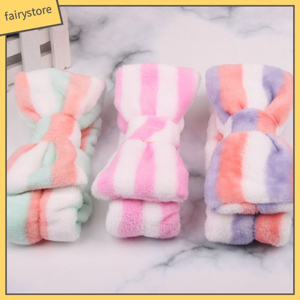 Băng Đô Cài Tóc Lông Cừu San Hô Co Giãn Đính Nơ Lớn Dễ Thương Cho Nữ Rửa Mặt