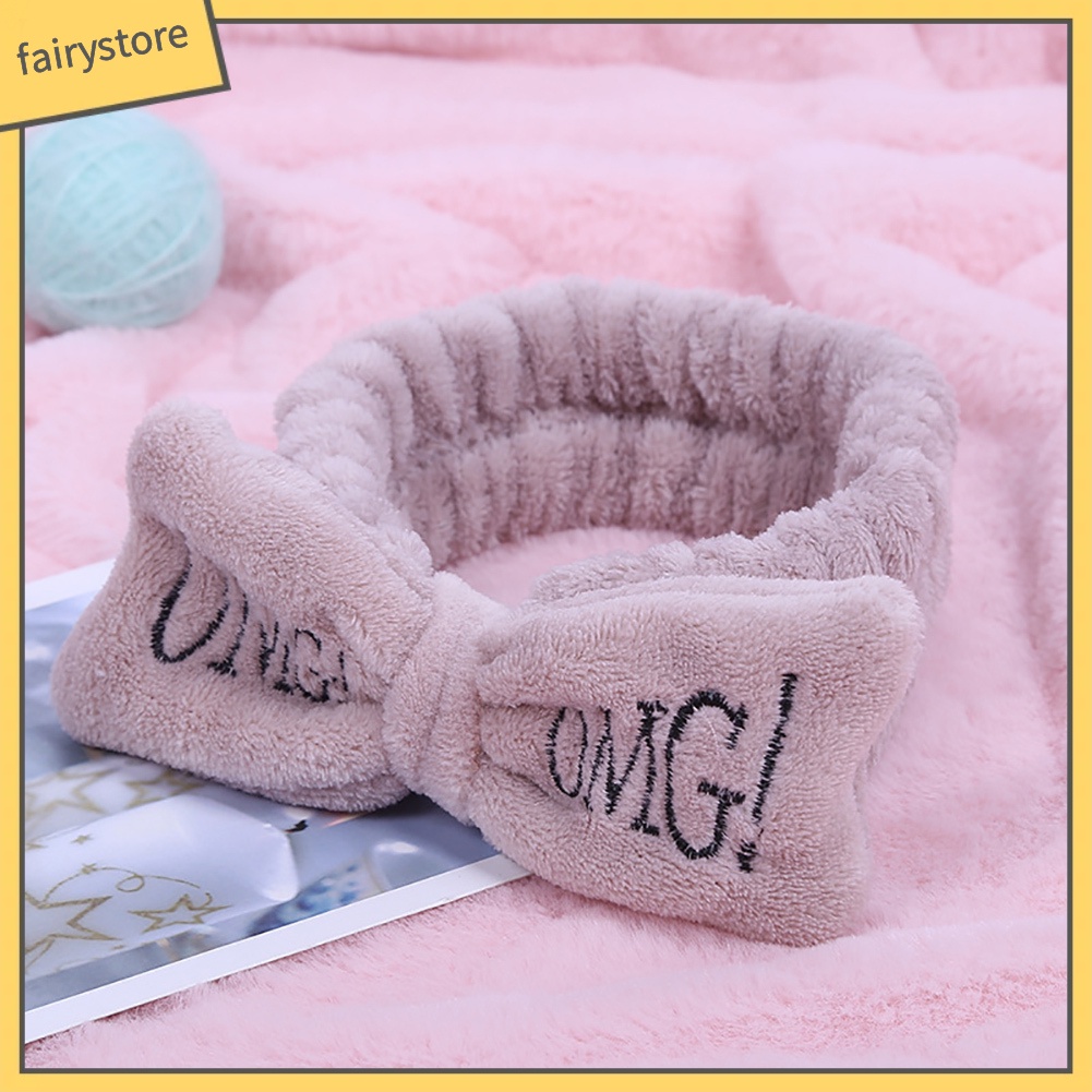 Băng Đô Nhung Lông Co Giãn Thêu Chữ Thắt Nơ Cho Nữ Rửa Mặt