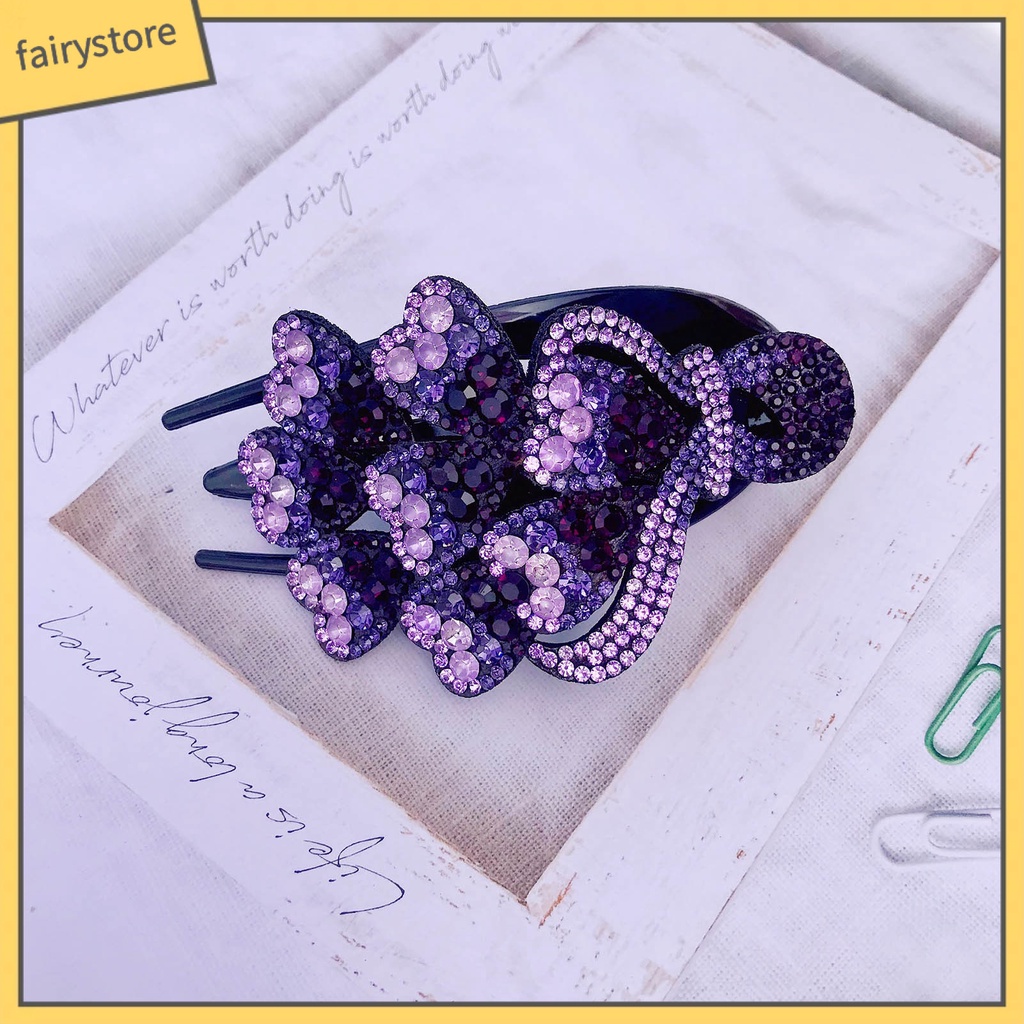 Kẹp Tóc Ba Răng Đính Đá Trái Tim Trang Trí Thanh Lịch Chống Trượt Cho Nữ