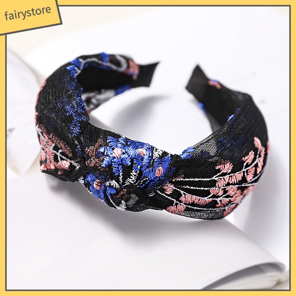 Cài Tóc Thắt Nút Phối Lưới Thêu Hoa Phong Cách Vintage Cho Nữ