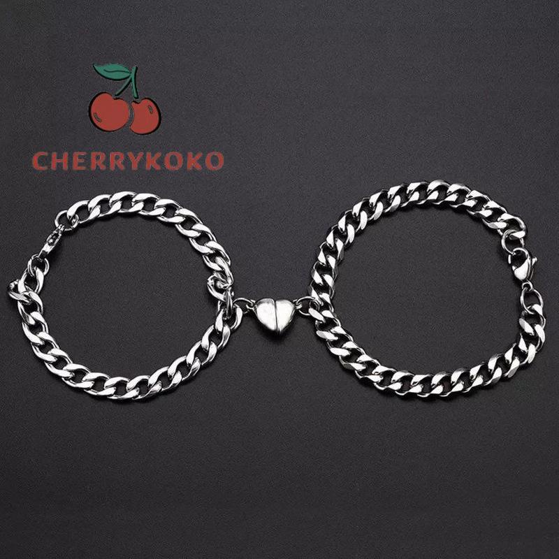 🍒🍒CHERRYKOKO Vòng đeo tay cặp nam nữ cá tính trái tim nam châm tình yêu tuyệt đẹp