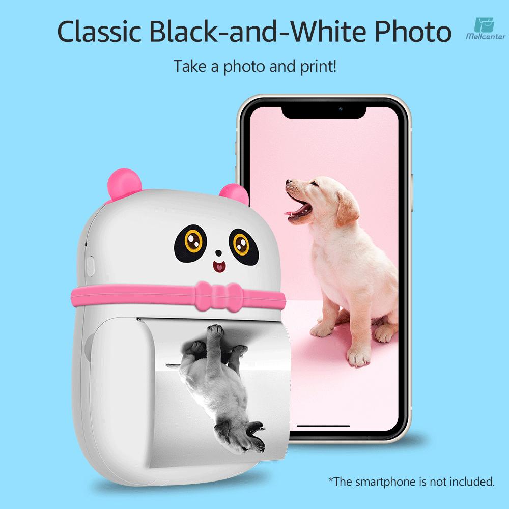 Kids Mini Pocket Printer Portable Thermal Printer Multifunctional BT Printer with Cute Panda Appearance Printing Paper for Study Note Photo Web Document Printing