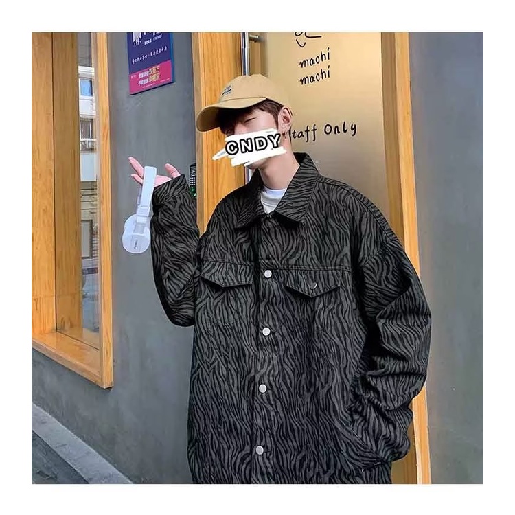 Áo Khoác Denim Dáng Rộng In Họa Tiết Ngựa Vằn Cá Tính Theo Phong Cách Xuân Thu Hàn Quốc Dành Cho Nam
