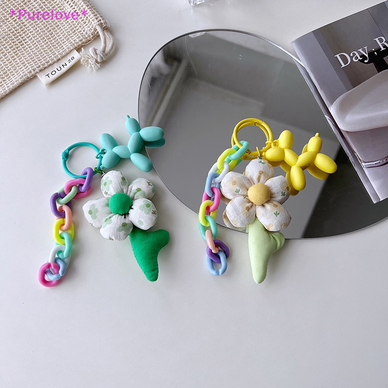 Móc Khóa Xe Hơi / Túi Xách Họa Tiết Hoa / Chú Chó Nhiều Màu Dễ Thương Mới