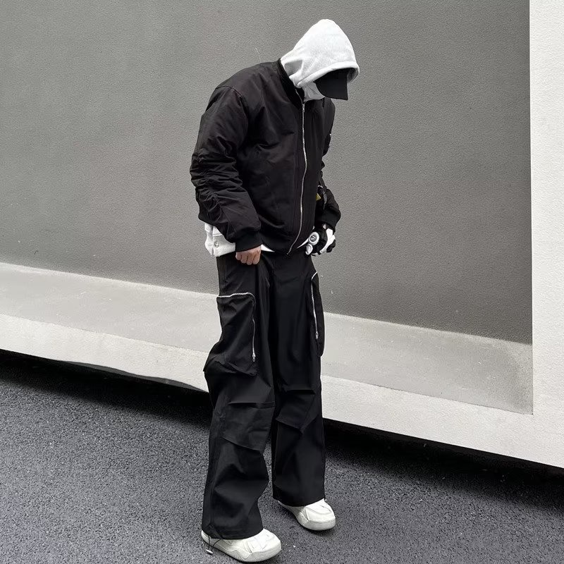 Quần Dài Ống Rộng Phối Túi Lớn Phong Cách Retro hiphop Mỹ