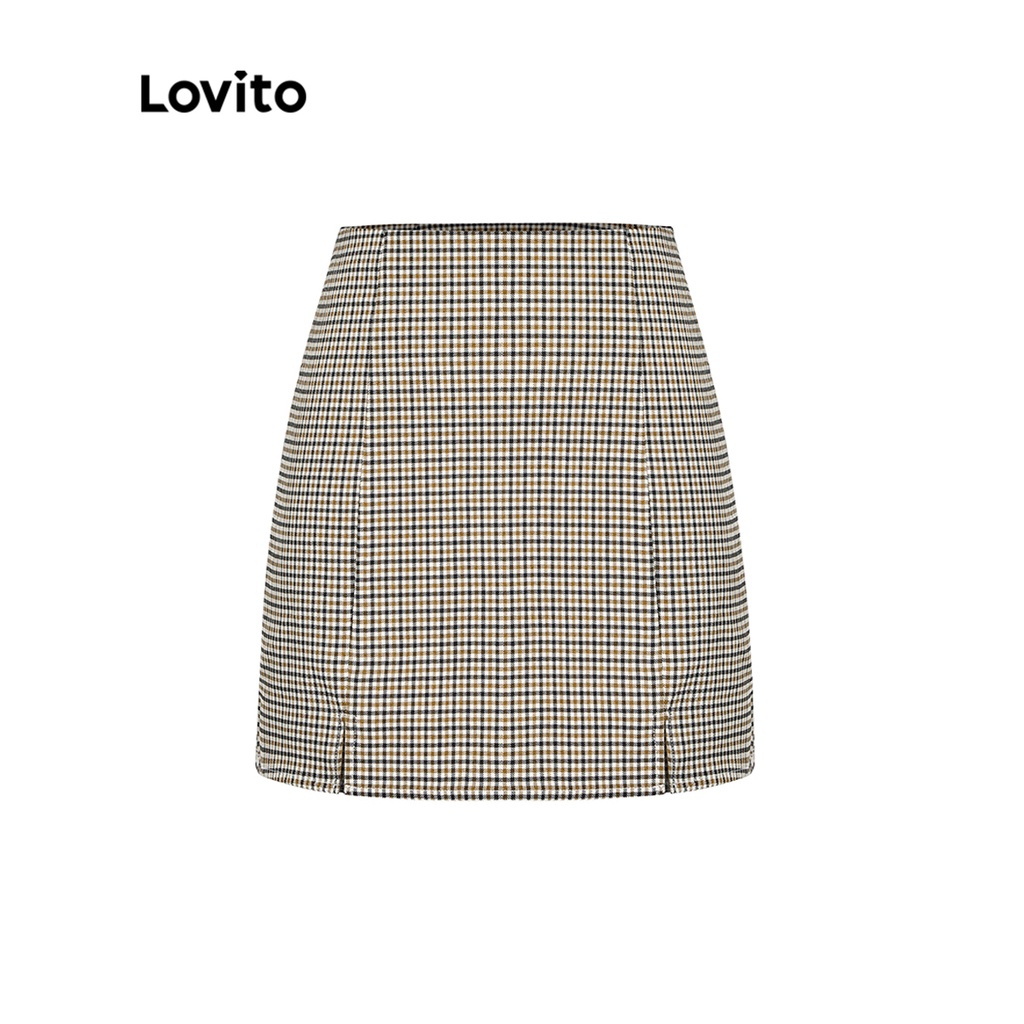 Chân váy Lovito họa tiết kẻ sọc xẻ tà lưng cao khóa kéo sau lưng dành cho nữ L54ED081 (nhiều màu sắc)