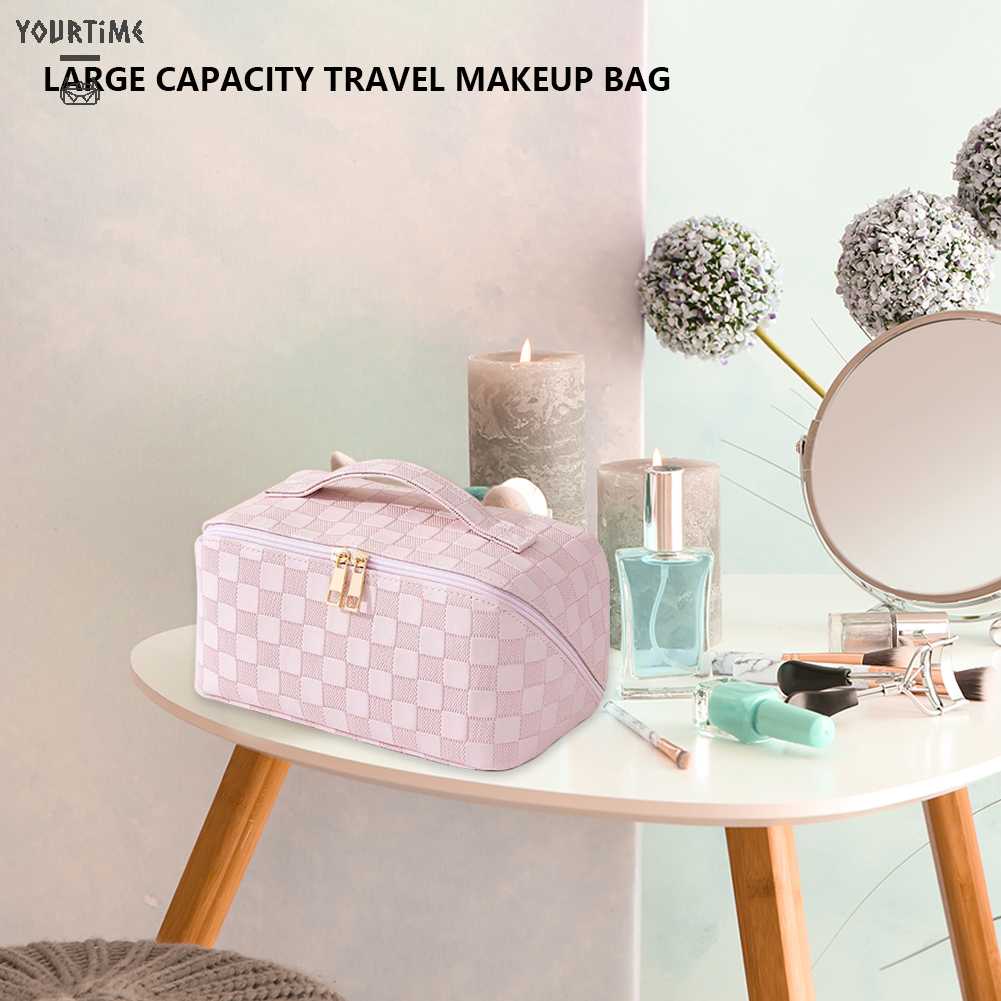 Túi Đựng Mỹ Phẩm Bằng Da PU Sức Chứa Lớn Họa Tiết Kẻ Sọc Thời Trang Mùa Hè Cho