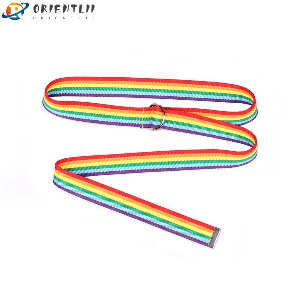 Thắt Lưng Vải Canvas Siêu Dài Khóa Chữ D Màu Cầu Vồng Thời Trang Cho Mẹ Và Bé