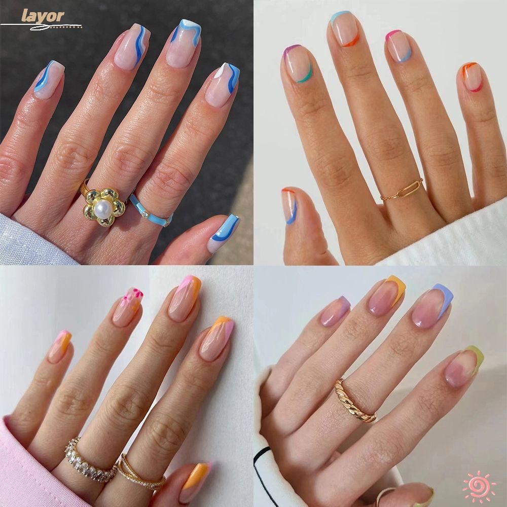 Bộ 24 Móng Tay Giả Ngắn / Tròn / Vuông Che Phủ Toàn Diện Có Thể Tháo Rời