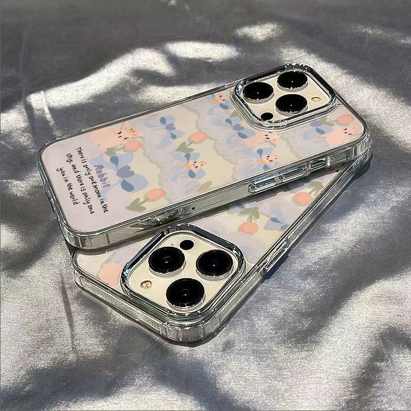 ✅Ốp Điện Thoại Mềm Chống Sốc Họa Tiết Thỏ Và Hoa Đơn Giản Cho Iphone 14pro 13 127Max 118 xs 6G6F