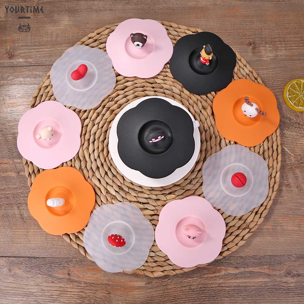 Nắp Đậy Cốc Nước Bằng Silicon Trong Suốt Chịu Nhiệt Chống Tràn Kiểu Hoạt Hình Dễ Thương