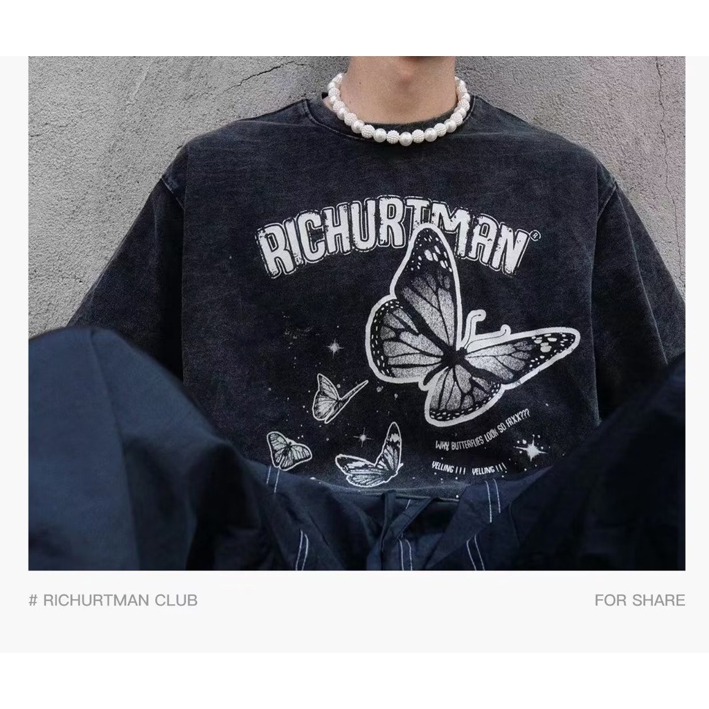 Áo Thun Tay Ngắn Cổ Tròn Dáng Rộng In Hình Bướm Phong Cách Retro Mỹ Thời Trang Mùa Hè Cá Tính