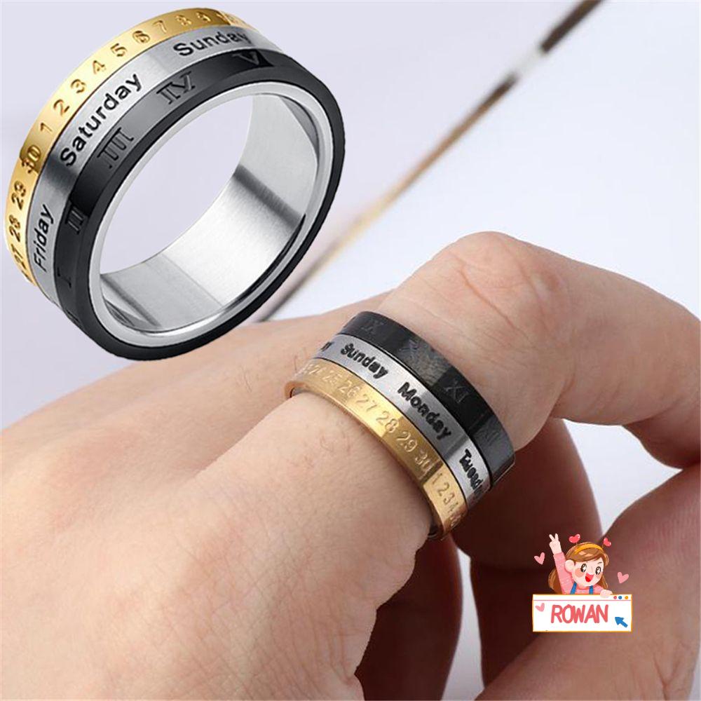 Nhẫn Đeo Tay 3 Phần Bằng Thép Titan Khắc Số La Mã Thời Trang Cho Nam