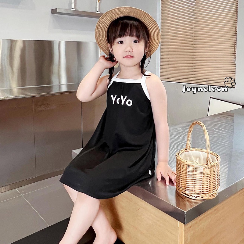 Đầm hai dây JOYNCLEON họa tiết mặt cười phong cách Hàn Quốc thời trang đi biển xinh xắn cho bé gái