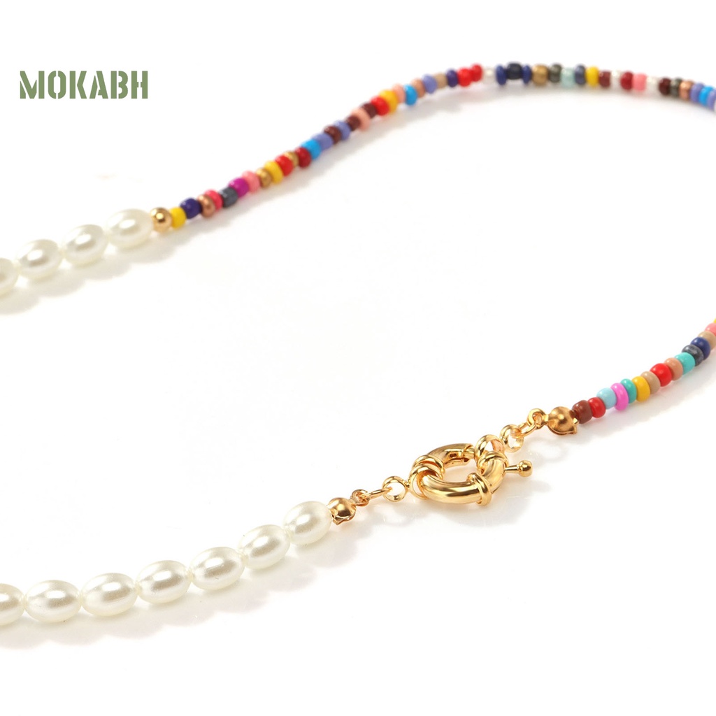 [Mok Abh] Vòng Cổ Choker Hạt Giả Ngọc Trai Nhiều Màu Phong Cách Bohemian Cho Nữ