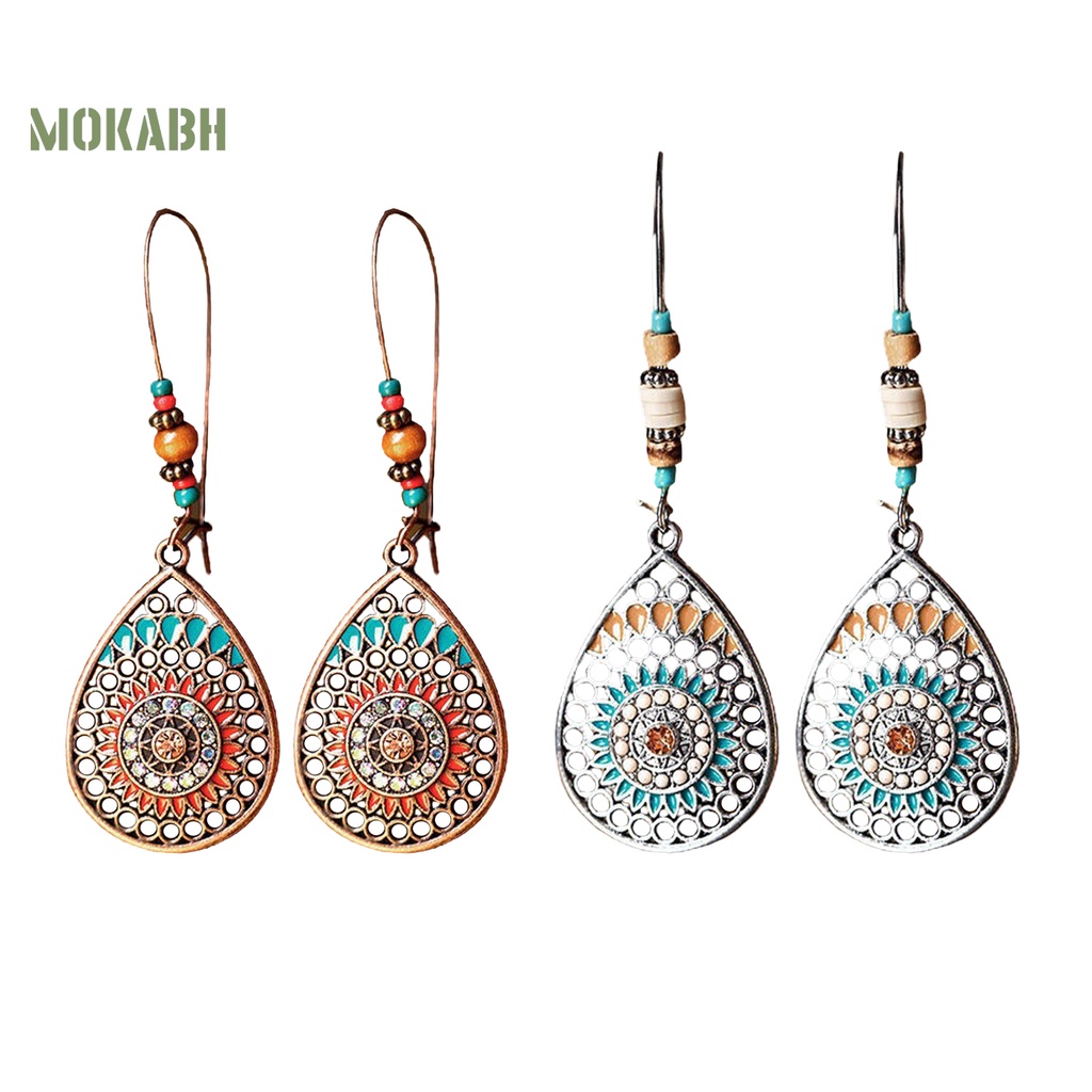 1 Đôi Bông Tai Hình Giọt Nước Họa Tiết Hoa Phong Cách Bohemia Cổ Điển