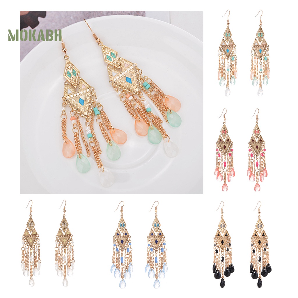 1 Cặp Bông Tai Dáng Dài Đính Pha Lê Lấp Lánh Thời Trang Cho Nữ