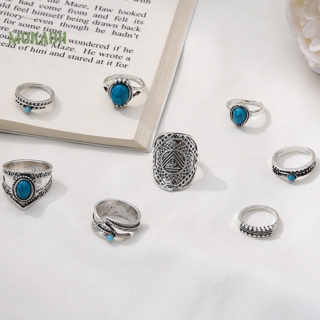 8 Nhẫn Đeo Khớp Ngón Tay Họa Tiết Hình Chiếc Lá Theo Phong Cách Bohemian Hợp Thời Trang